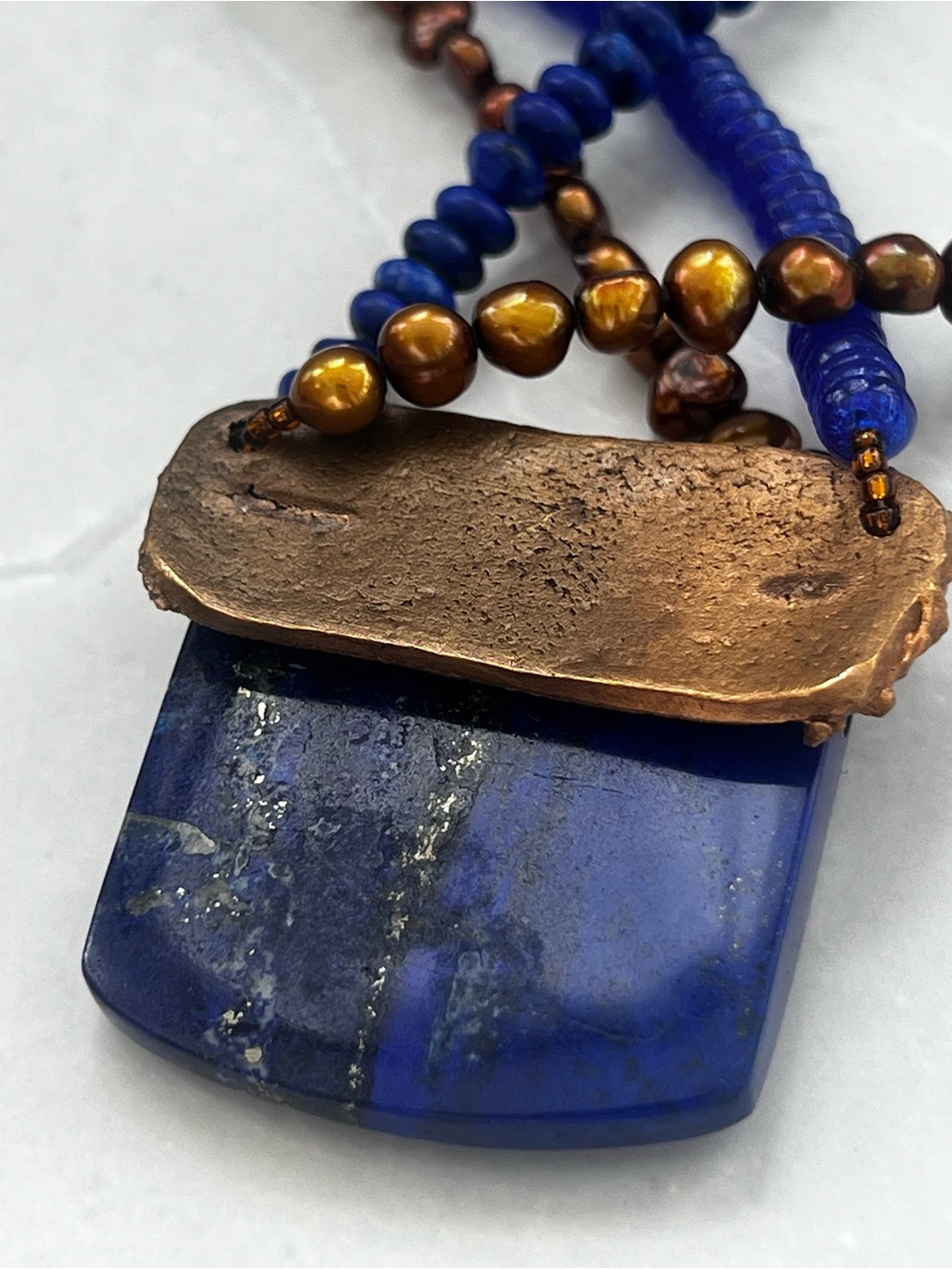 Vintage  Nicki Marx Lapis Lazuli Pearl Glass Necklace